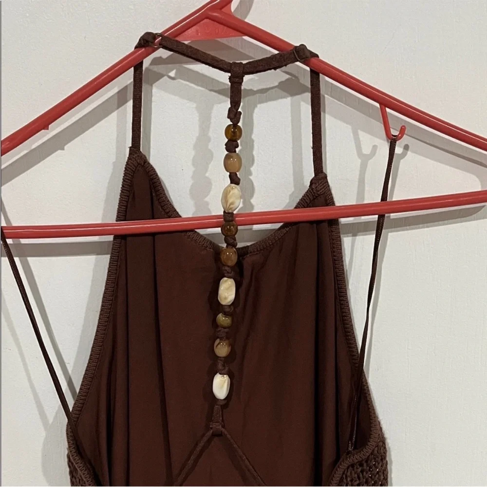 Abercrombie and Fitch brown beaded crochet maxi dress seashell beach NWT boho